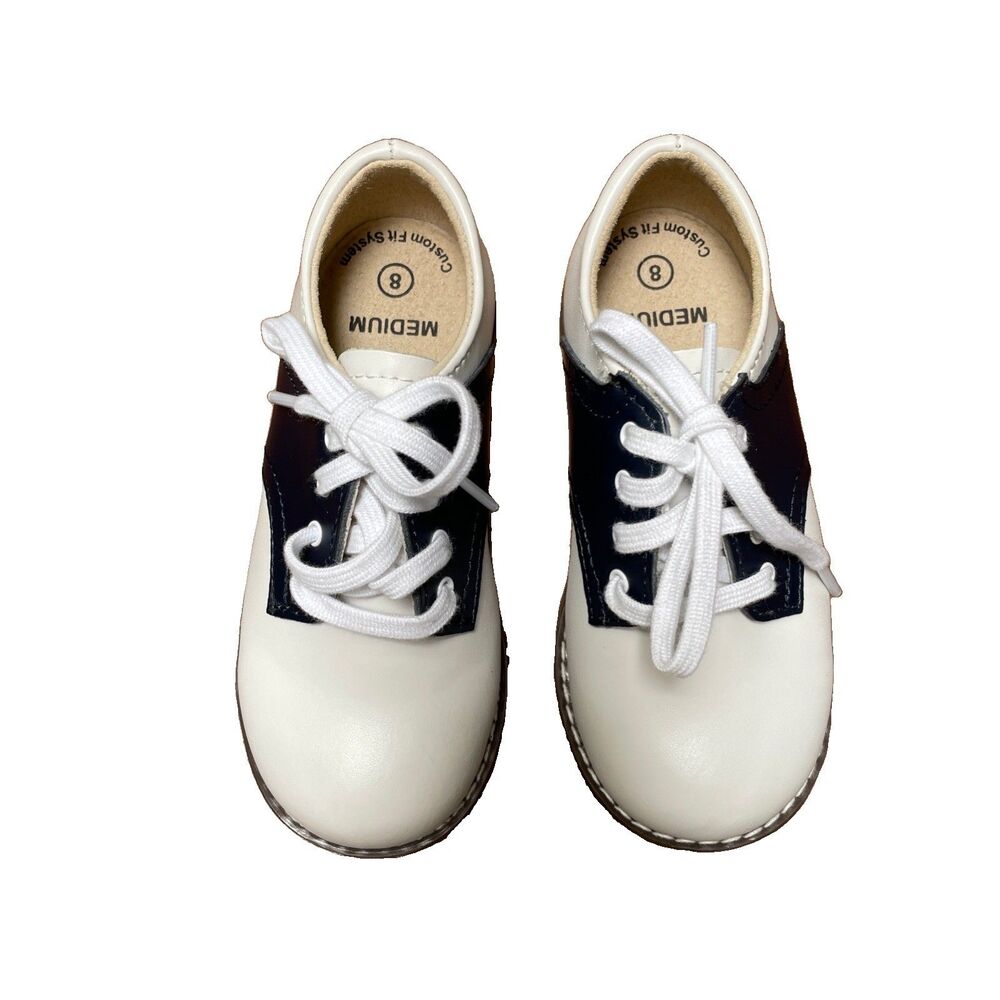FootMates Cheer 8401 Lace-Up Oxford Dress Shoes White/Blue Kids 8M Leather